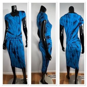 Young Fabulous and Broke Tie Dye Araya Midi Dress Sz S Blue Black Modal Spandex